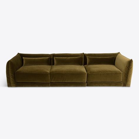 Moss Milano Sectional Sofa - 70's inspired green sofa Green Sofa Living Room, Statement Furniture Pieces, Modern Classic Interior, Flat Decor, Velvet Sectional, Mirror Sign, Green Sofa, Vintage Mirrors, Chair Storage