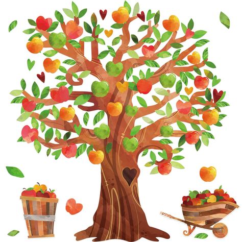 PRICES MAY VARY. Package Includes: 1 tree cutouts(assembly needed, 5 parts), 1 instruction, 2 apple baskets, 173 leaves cutouts, 46 apple cutouts, 12 heart cutouts and 120 adhesive dots. Perfect Size: The assembled size of the tree is 27.3 x 31 inches. Great Classroom Supplies: A great addition to classroom supplies! Use these to liven up your classroom! Students will love them. DIY Crafts: You can use them almost anywhere according to your imagination. Create photo booth backgrounds, stick to w Apple Tree Bulletin Board, Kindergarten Ornaments, Thanksgiving Classroom Door, Tree Bulletin Board, September Bulletin Boards, Bulletin Board Tree, Classroom Tree, Tree Cut Out, Thanksgiving Classroom