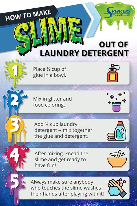 It's time for some homemade slime!    https://www.spencerstv.com/blog/How-To-Make-Slime-Out-of-Laundry-Detergent Laundry Detergent Slime Recipe, Slime With Laundry Detergent, Slime Hacks, Dish Soap Slime, Gain Laundry Detergent, Portable Washer And Dryer, Soap Slime, Oven Appliance, Kitchen Appliance List