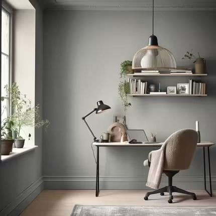 Best Colour for Office Walls Dark Grey Office Walls, Home Office Colour Ideas, Small Office Wall Colors, Color Drenched Office, Office Wall Paints, Teal Office, Office Wall Colors, Office Paint Colors, Office Paint