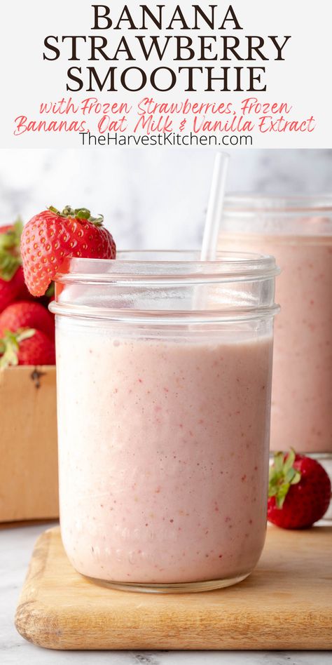 This Strawberry Banana Smoothie recipe is rich and creamy and tastes like strawberry ice cream. It’s an easy-to-make strawberry and banana smoothie that’s made with oat milk, frozen strawberries, frozen bananas and pure vanilla extract. Simple Banana Smoothie, Strawberry And Banana Smoothie, Delicious Strawberry Smoothie, Strawberry Banana Smoothie Recipe, Blueberry Spinach Smoothie, Strawberry Smoothie Recipe, Strawberry And Banana, Toddler Smoothies, Cacao Smoothie