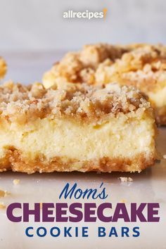 Nutty Cheesecake Squares, Moms Cheesecake Cookie Bars, Cheesecake Cookie Bars Recipes, Cheesecake Recipes Bars, Simple Bar Recipes, Crumb Bars Recipes, Desert Bars Recipes Easy, Cookie Bar Recipes Easy, Quick And Easy Bars Recipes