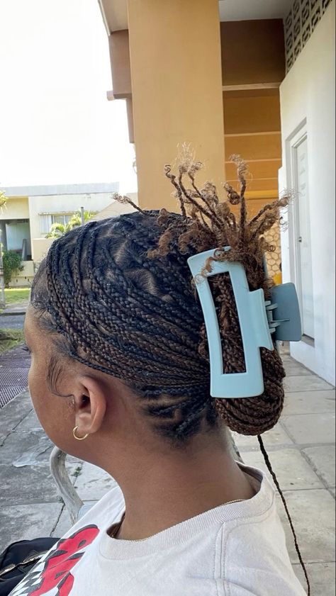 Mini Braids Claw Clip, Hairstyles To Do With Claw Clips Braids, Hair Claw Braids, Claw Clips With Braids, Individual Braids On Natural Hair, Claw Clip With Box Braids, Natural 4c Braids, Small Braids On Natural Hair, Mini Plaits Hairstyles Natural Hair