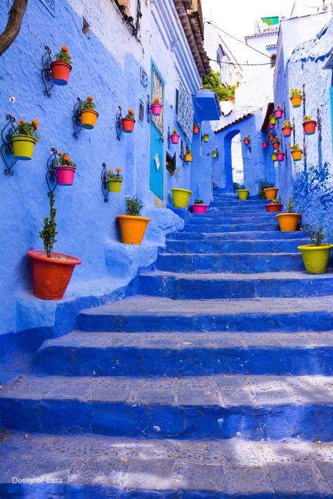 Enveloped in Blue In the Moroccan Blue City, Chefchaouen Blue City Morocco, Chefchaouen Morocco, Colorful Places, Moroccan Blue, Morocco Travel, Blue City, 수채화 그림, Blue Aesthetic, Bright Blue