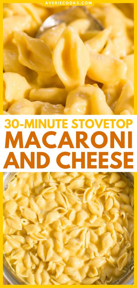 Quick & Easy Stovetop Mac and Cheese - Averie Cooks Shell Noodle Recipes, Mac And Cheese Shells Recipe, Shells And Cheese Recipe, Stovetop Macaroni And Cheese, Beef Mac And Cheese, Shells And Cheese, Easy Mac N Cheese Recipe, Slow Cooker Casserole, Stovetop Mac And Cheese