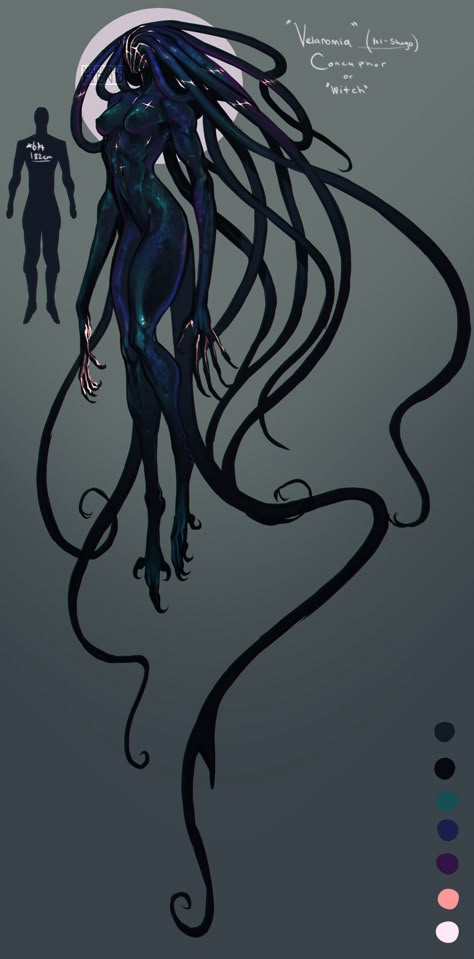 Oc With Tentacles, Dnd Tentacle Character, Humanoids Concept Art, Eldritch Humanoid Monster, Fantasy Eldritch Monster, Alien Horror Art, Humaniod Monster Concept Art, Eldritch Being Art, Alien Oc Concept Art