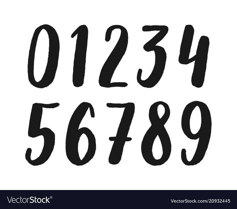 Hand drawn calligraphic numbers symbols vector image on VectorStock 2024 Calligraphy Numbers, Creative Numbers Design Ideas, Cute Ways To Write Numbers, Numbers Aesthetic Font, Number Aesthetic Font, Cute Fonts Numbers, Font Angka Aesthetic, Aesthetic Numbers Fonts, Calligraphic Numbers