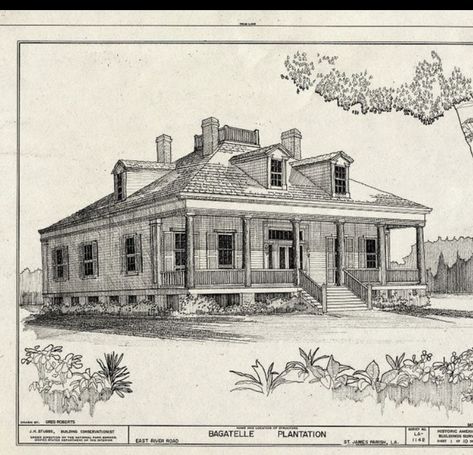 Architectural Sheets, American Building, Early American Homes, Creole Cottage, Antebellum Homes, River Road, Architectural House Plans, East River, Home Plans