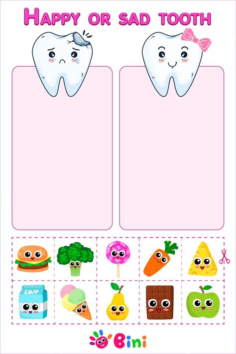 Food Activities Preschool Art, Tooth Health Kids Activities, Tooth Activities For Preschool, Tooth Craft, Tooth Preschool, Happy Tooth, Rare Albino Animals, Preschool Activities Printable, Homeschool Preschool Activities