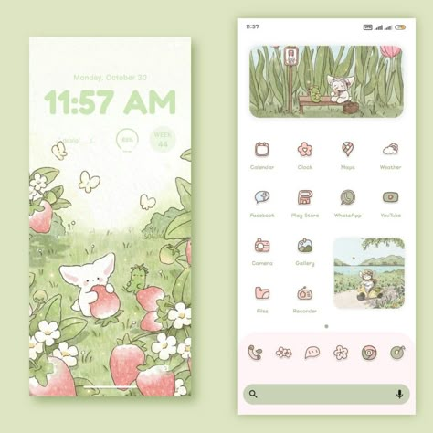 Cute Android Themes, Wallpaper Themes Android, Android Theme Aesthetic, Phone Theme Android, Phone Layout Widgets, Homescreen Organization Android, Green Phone Layout, Android Phone Layout, Green Phone Theme