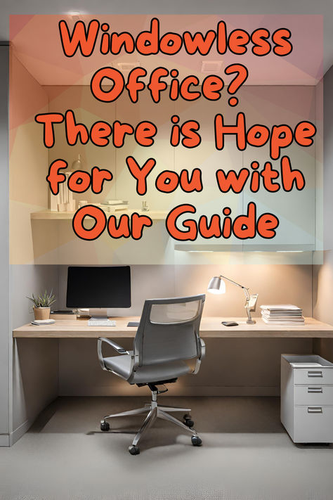 windowless office lighting Art For Windowless Office, Small Home Office No Window, Small Office With No Windows, Office With No Natural Light, Small Office No Windows Interior Design, Small Windowless Office Ideas, Windowless Home Office, No Window Office Decor, No Window Office Ideas