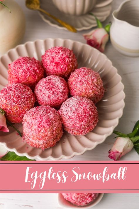 Eggless Snowball Recipe Eggless Baking Recipes, Eggless Cupcakes, Eggless Donuts Recipes, Eggless Tea Cake Recipe, Tea Time Cakes Recipes Eggless, Snowball Cake Recipe, Best Eggless Vanilla Cake Recipe, Lamingtons Recipe, Eggless Dry Cake Recipe