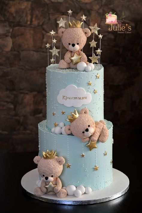 Teddy Bear 1st Birthday Boy Cake Ideas, Teddy Baby Shower Cake, Bear Cake Baby Shower Boy, Bear Cakes For Baby Showers, Tort Baby Boy, Teddy Bear Baby Shower Theme Boy Cake, Teddy Bear Baby Shower Cake Boys, 1st Birthday Cake Boy Without Fondant, Cake Bear Baby Boy