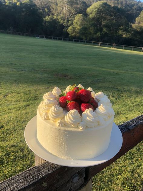 Vanilla Cake With Strawberries On Top, Cake With Strawberries On Top, Strawberry Whipped Cream Cake, Strawberries And Cream Cake, Strawberry Vanilla Cake, Whipped Cream Cakes, Strawberry Birthday Cake, Cake Strawberry, Amazing Food Decoration