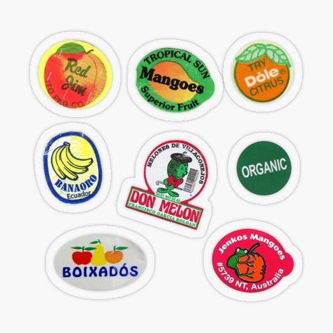 Fruit Logo Design, Fruit Stickers, Retro Fruit, Fruit Labels, Fruit Logo, Bar Logo, Vintage Fruit, Food Stickers, Online Logo