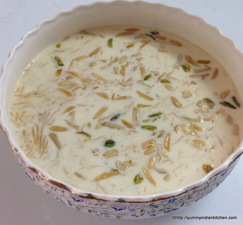 sheer- khurma-recipe.. Sheer Khurma Recipe is an Eid special sweet. Sheer Khurma literally  means “milk with dates” in Urdu and is a festival vermicelli pudding prepared by Muslims all across the world.  http://yummyindiankitchen.com/sheer-khurma-recipe-how-to-make-sheer-khurma-sheer-korma/ Shir Khurma Recipe, Vermicelli Pudding, Sheer Korma, Sheer Khurma, Korma Recipe, Kheer Recipe, Eid Food, Ramadan Special, Sweet Dishes Recipes