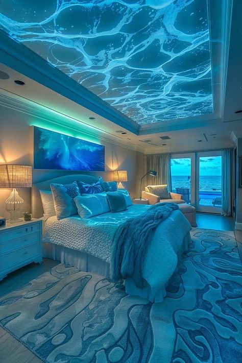 29 Bedroom Lights Aesthetic Ideas for a Dreamy Atmosphere 11 Sea Aesthetic Bedroom, Beachy Room Decor Ideas, Avatar Bedroom Ideas, Bedroom Lights Aesthetic, Ocean Bedroom Aesthetic, Sea Room Aesthetic, Ocean Bedroom Kids, Ocean Room Aesthetic, Sea Bedroom Ideas