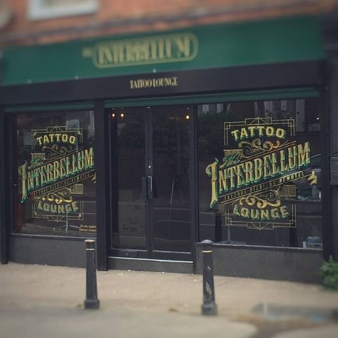 Tattoo Shop Window, Tattoo Shop Logo, Room Tattoo, Studio Renovation, Gold Leaf Signs, Paul Banks, Tattoo Lounge, American Cafe, Lost Property