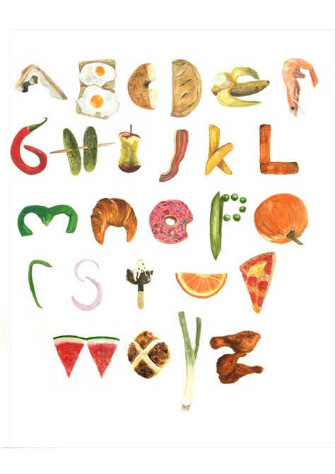 food typography - Google Search Food Alphabet Letters, Illustrated Typography, Food Alphabet, New Typography, Food Font, Food Lettering, Food Typography, Alphabet Typography, Alphabet Drawing