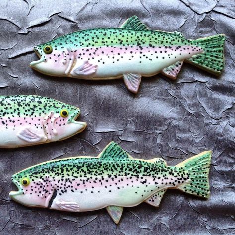 Trout Cookies, Fishing Cookies, Decor Cookies, Fish Cookies, Cookie Connection, Sugar Cookie Ideas, Fishing Party, Summer Cookies, Sugar Cookie Designs