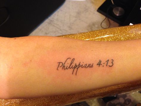 I Can Do All Things Through Christ Tattoo, Phillipians 4 13 Tattoo Ideas, Phillipians 4 13 Tattoo, Verses Tattoos, Philippians 4 13 Tattoo, 13 Tattoo Ideas, Faith Tattoos, Life Verse, Biblical Tattoos