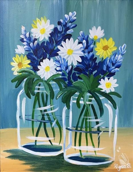 Flower And Butterfly Painting Acrylic, Simple Acrylic Painting Ideas For Beginners, Spring Canvas Painting, Fluorescent Painting, Donna Dewberry, Blue And White Flowers, Acrylic Painting Flowers, Flowery Wallpaper, Painting Party