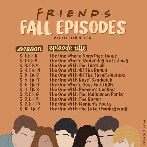 Fall Episodes, Friends Best Episodes, Friends Thanksgiving Episodes, Fall Tv Shows, Break Up Texts, Halloween Episodes, Friends Best Moments, Fall Friends, Friends Episodes