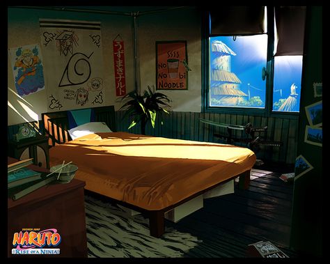 Naruto bedroom by ~feerikart on deviantART Bedroom Anime, Anime Bedroom Ideas, Otaku Room, Geek Decor, Anime Decor, Anime Room, Boys Bedrooms, Naruto Wallpaper, Wallpaper Bedroom