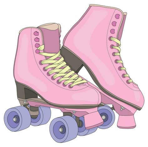 Retro roller skates. Footwear for outdoor activities. Color scheme of the model of roller skates from the front and inside. Detailed drawing. Roller Skate Painting Ideas, Roller Skating Drawing, Roller Skates Drawing, Roller Skates Clipart, Retro Roller Skates, Skate Art, Shoes Drawing, Roller Skate, Roller Skates