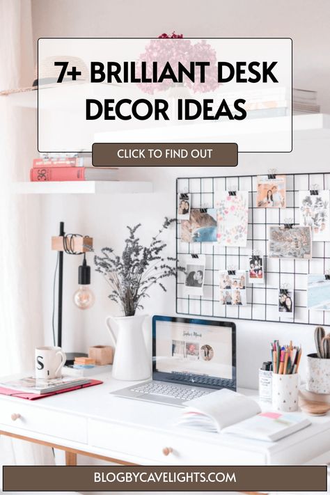 7 desk decor ideas How To Decorate Your Desk, Work Desk Decor Ideas, Desk Design Ideas, Desk Decor Ideas, Diy Desk Accessories, Work Desk Decor, Diy Desk Decor, Beautiful Desk, Desk Ideas