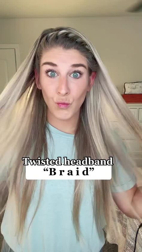 Twisted Headband Hairstyle, Twist Headband Hairstyle, How To Twist Hair, Herringbone Braid, Braided Headband Hairstyle, Gym Hairstyles, Braid Tutorial, Braided Headband, Twist Headband