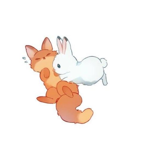 Fox And Bunny Drawing, Fox And Bunny Art, Fox Chibi, Cute Fox Drawing, Fox Drawing, Fox And Rabbit, Cute Bear Drawings, Bunny Drawing, Animal Doodles