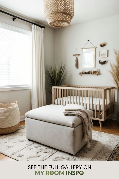 Discover 40 Japandi nursery design ideas that blend Japanese minimalism and Scandinavian style. Ideal for creating a cozy and tranquil environment for your baby. Japandi Kids Room, Japandi Nursery, Minimalist Nursery Ideas, Oak Nursery, Nursery Design Ideas, Estilo Japandi, Cozy Baby Room, Bamboo Floor Lamp, Pastel Bedding