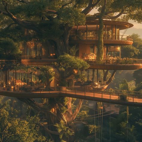 whispers of the wind: steampunk treehouse 🌳🍃 - Unveiling a whimsical treehouse bathed in afternoon sunlight. Biophilic, steampunk ingenuity creates a cozy refuge nestled amongst the branches. Whimsical details whisper of fantastical journeys, a perfect hideaway for dreamers and adventurers alike. ✨ - #ghibliaesthetic #whimsicaldecor #steampunkstyle #treehouseliving #cozyplace #biophilicdesign #treehouses #biophilicarchitecture Fantasy Treehouse Village, Steampunk Treehouse, Treehouse Mansion, Fantasy Treehouse, Dnd Places, Whimsical Treehouse, Treehouse Living, Biophilic Architecture, Fantasy Tree