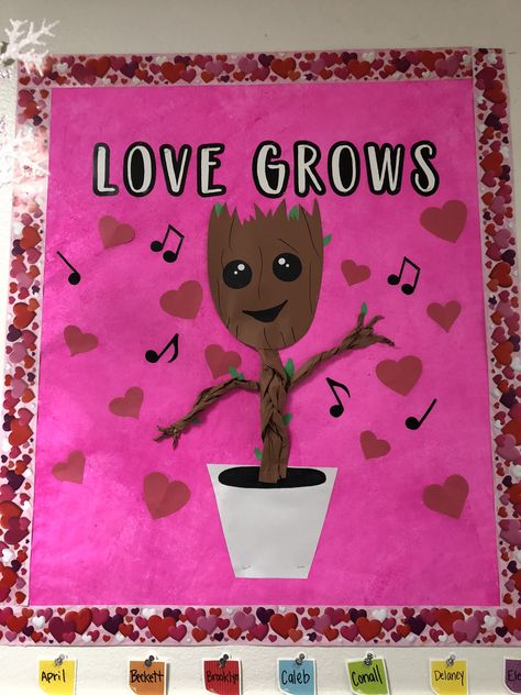 My Valentine’s Day Groot Guardians of the Galaxy board❤️ #guardiansofthegalaxy #iamgroot #love #preschool #marvel Groot Bulletin Board, Disney Valentine Bulletin Board, Guardians Of The Galaxy Crafts, Guardians Of The Galaxy Classroom Theme, Disney Christmas Bulletin Board Ideas, Guardians Of The Galaxy Decorations, Marvel Classroom Theme, Disney Bulletin Boards, Superhero Bulletin Boards