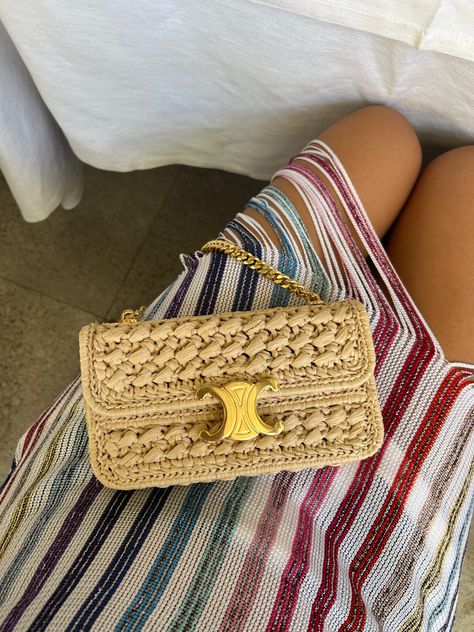 The most gorgeous raffia bag ever Luxury Beige Straw Crochet Bag, Celine Raffia Bag, Raffia Bag Outfit, Chanel Raffia Bag, Ysl Raffia Bag, Ysl Bag Rafia, Rafia Bags, Saint Laurent Raffia Bag, Rafia Bag