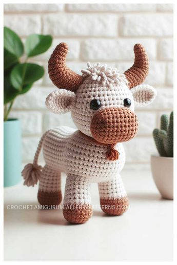 Amigurumi Bull Free Pattern Long Horn Cow Crochet Pattern, Ox Crochet Pattern Free, Crochet Cow Horns Free Pattern, Crochet Bison Pattern Free, Longhorn Crochet Pattern Free, Crochet Bull Pattern, Crochet Donkey Free Pattern, Buffalo Amigurumi, Crochet Highland Cow Free Pattern