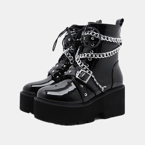 Emo Shoes, Alt Shoes, Goth Shoes, Gothic Boots, Dr Shoes, Pu Heels, Estilo Punk, Zipper Boots, Buckle Boots