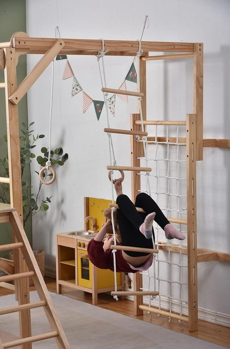 8-in-1 Extreme Indoor Playset Jungle Gym with Slide Swing Gymnastic Rings Climbing Rope and More Jungle Kids Room, Indoor Play Gym, Kids Indoor Gym, Indoor Monkey Bars, Montessori Kids Room, Kids Jungle Gym, Indoor Playset, Toddler Room Organization, Indoor Jungle Gym