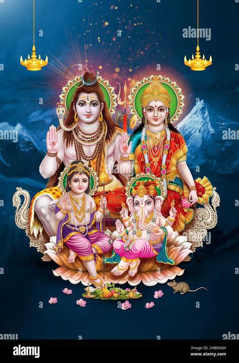 Download this stock image: lord Shiva Family in kailas background digital art - 2HBXXGH from Alamy's library of millions of high resolution stock photos, illustrations and vectors. Photos Of Lord Krishna, Background Digital Art, Durga Picture, Lord Murugan Wallpapers, Shiva Family, Shiva Parvati Images, Lord Photo, Navratri Images, Shri Ram Photo