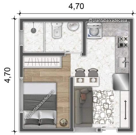 Tiny Apartment Design, Small Apartment Layout, Small Apartment Plans, Studio Apartment Floor Plans, Apartemen Studio, Studio Floor Plans, Mini Apartments, One Bedroom House, 1 Bedroom House