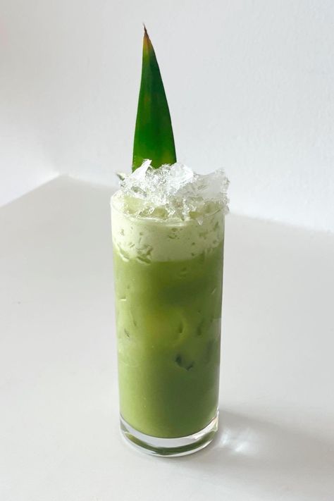 Matcha Colada — BYEVIE Matcha Cocktail, Simple Syrup Recipes, Matcha Drink, Homemade Syrup, Fancy Cocktails, Summer Cocktail Recipes, Matcha Powder, Syrup Recipe, Alcohol Drink Recipes