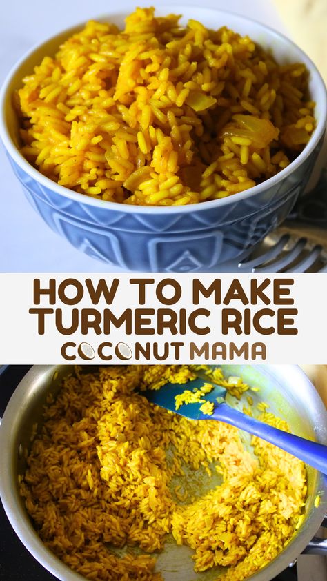 This delicious turmeric rice recipe is quick, easy to make, and rich in coconut flavor! Turmeric Rice Recipes, Turmeric Rice Recipe, Tumeric Rice Recipe, Turmeric Rice, Turmeric Coconut Rice Recipe, Coconut Turmeric Rice, Tumeric Rice, Low Calorie Donuts, Coconut Milk Chicken