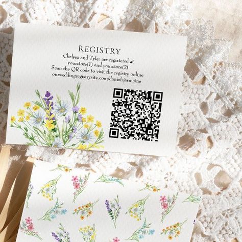 $0.75 | Wedding Registry Website and QR Code Wildflower #online wedding registry, registry qr code, wildflower wedding, wild flower, delicate floral, pretty watercolor floral, dainty pastel botanical, spring summer, bohemian airy country garden, love is in bloom Wedding Registry Cards, Love Is In Bloom, Pastel Botanical, Summer Themes, Wildflower Design, Pretty Watercolor, Wildflower Meadow, Wedding Enclosure Cards, Country Floral