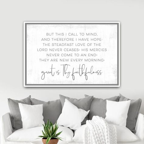 Great Is Thy Faithfulness gospel hymn sign, brightens up any space and is sure to encourage at all times. Family Mission Statements, Great Is Thy Faithfulness, Prayer Signs, Grey Pillow, Brave Quotes, Bible Verse Signs, Custom Business Signs, Deep Frame, Love Your Family