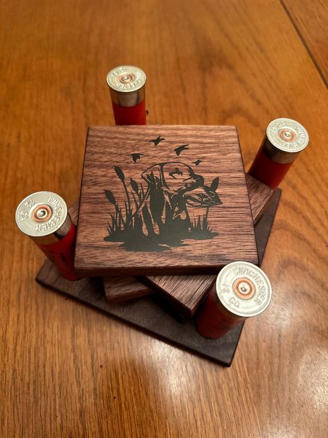 Duck Hunting Coaster Duck Hunter Gift Made With Repurposed Shotgun Shells for the Man Cave, Dad Gift. Walnut or Ambrosia Maple. - Etsy Duck Hunting Man Cave, Hunting Storage, Homemade Gifts For Men, Shotgun Shell Crafts, Duck Hunting Gifts, Fair Crafts, Hunting Crafts, Hunting Cabin Decor, Bf Gift