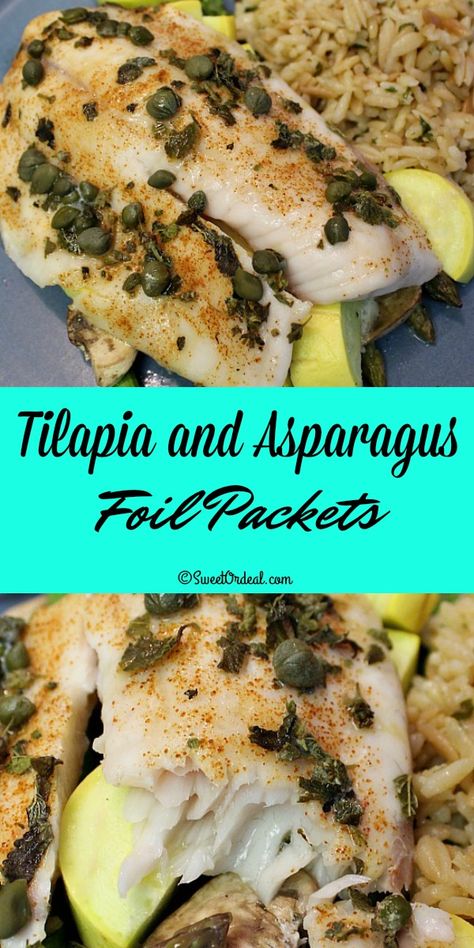 Tilapia Recipes Easy, Fish And Veggies, Frozen Tilapia, Grilled Asparagus Recipes, Foil Dinners, Baked Tilapia, Foil Packet Meals, Foil Packet, Tilapia Recipes