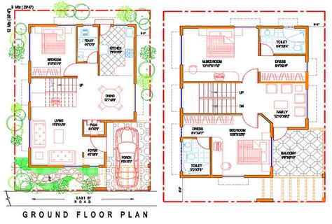 30x40-two-story-house-map 3bhk House Plan, 30x40 House Plans, 2 Story House, House Plans With Photos, Bungalow Floor Plans, Duplex Plans, Indian Bedroom, 2 Story Houses, House Map