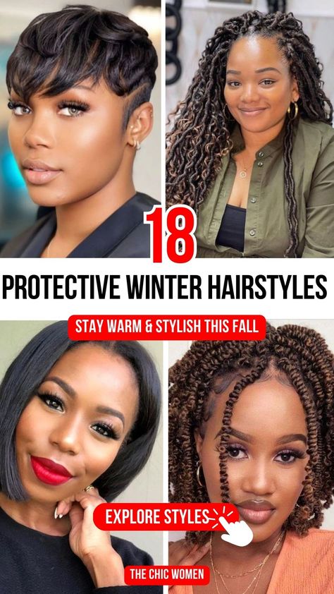 Top 18 Winter Hairstyles for Black Women to Show Off This Fall Winter Braid Hairstyles For Black Women, Easy Black Protective Hairstyles, Black Women Winter Hairstyles, Hairstyles For Work Black Women, Winter Protective Hairstyles Braids, Winter Braids For Black Women, Winter Protective Hairstyles, Holiday Braids, Winter Hairstyles For Black Women