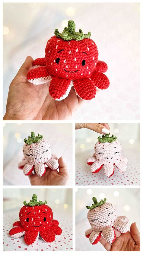 Crochet Octopus Amigurumi Free Pattern - Free Crochet Patterns Crochet Reversible Amigurumi Free Pattern, Crochet Mood Octopus, Crochet Pincushion Free Pattern, Strawberry Amigurumi Free Pattern, Crochet Reversible Octopus Free Pattern, Crochet Fidget Toys Free Pattern Easy, Summer Crochet Amigurumi, Squid Crochet Pattern Free, Crochet Strawberry Pattern Free